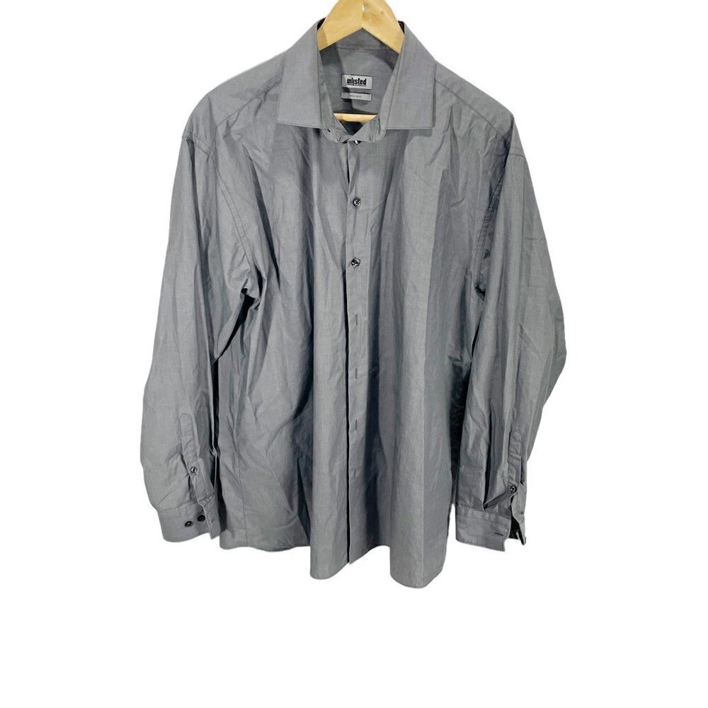 Unlisted Mens Button Up Shirt Solid Gray Regular‎ Fit Long Sleeve Cotton Blend L